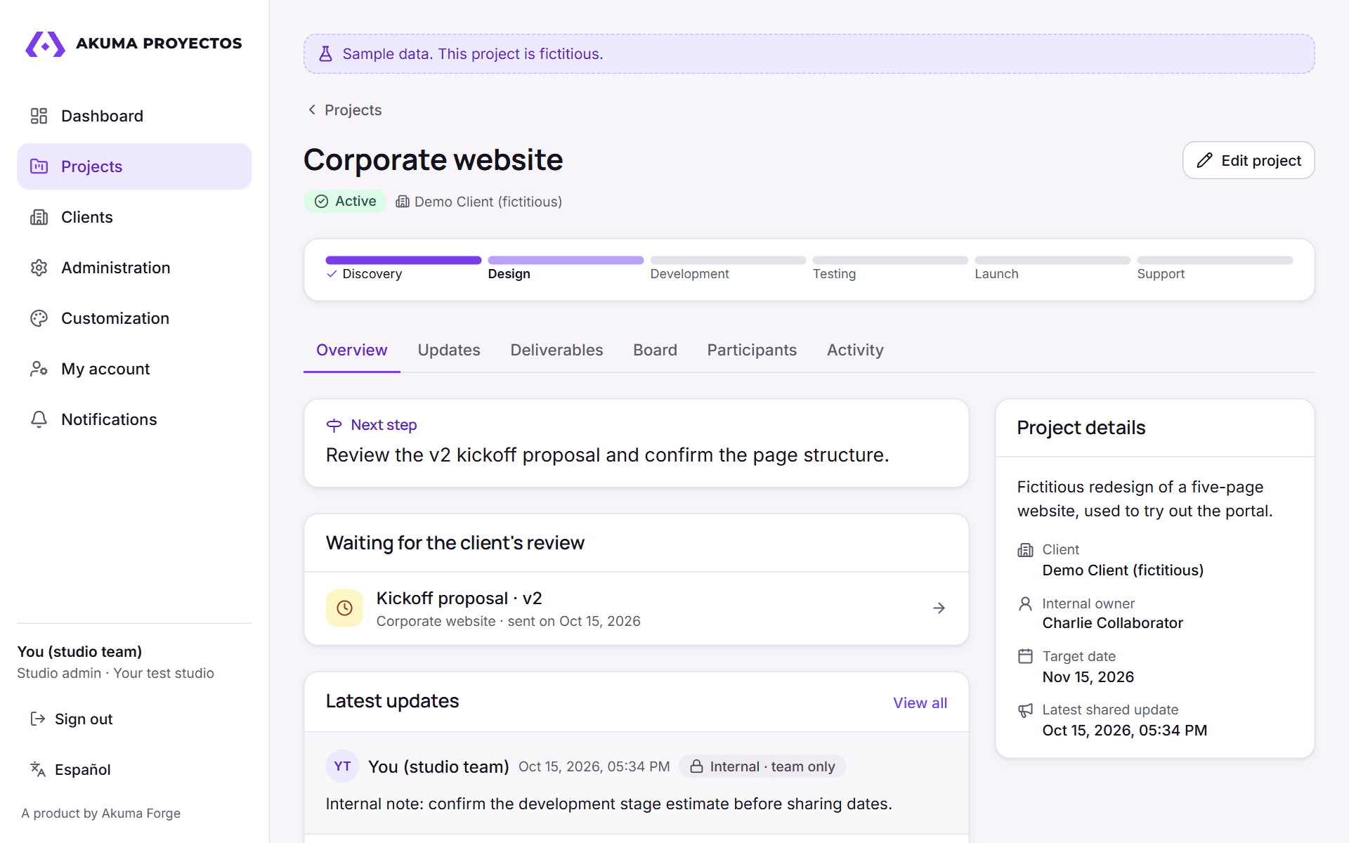 Project in Akuma Proyectos: Current stage, next step and what's waiting for review.